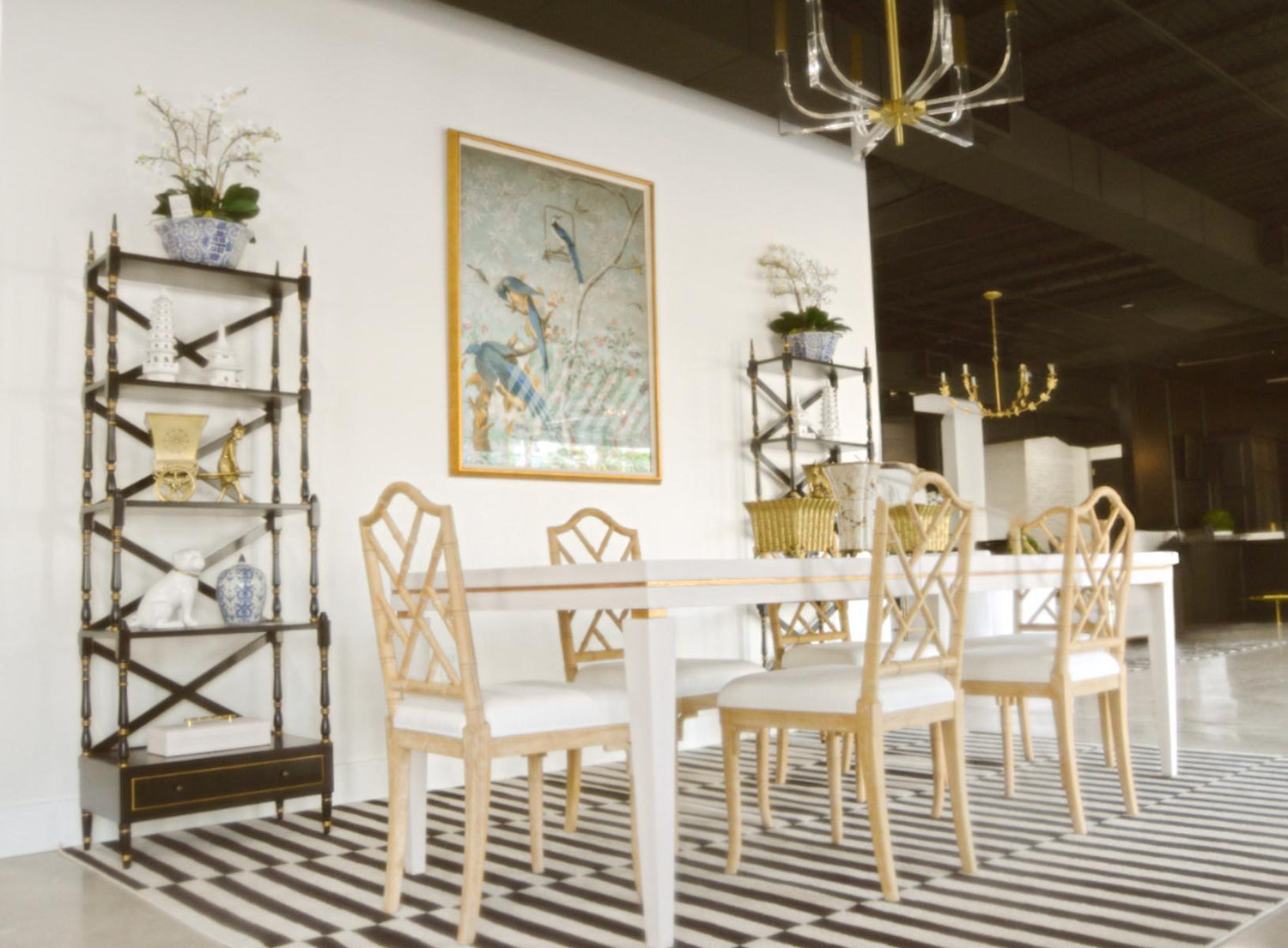 Italian White Lacquer Dining Table with Gold Accents and Leaf Extension
