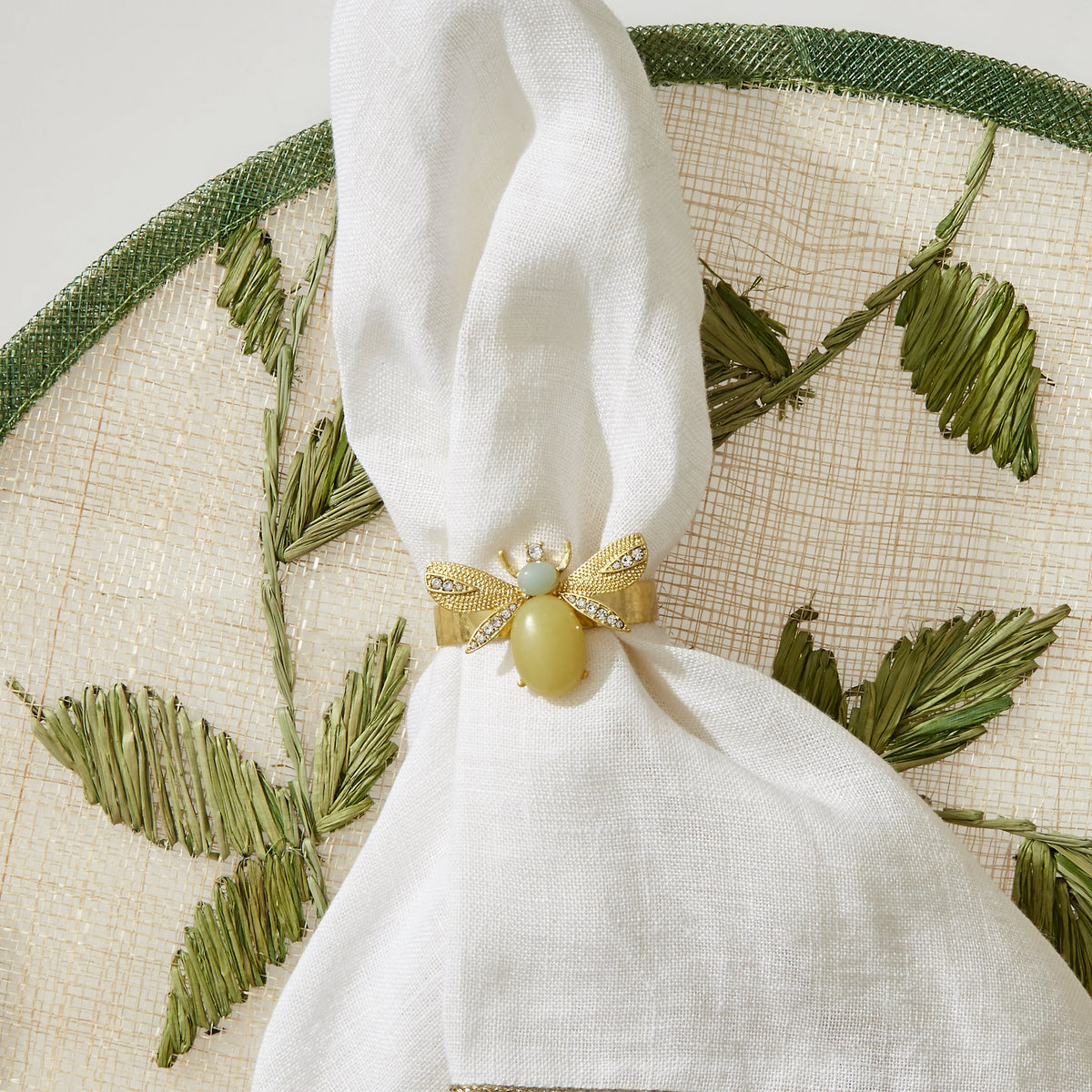 Etched Wing Bug Skinny Napkin Rings – Lemon Jasper (Set of 4)