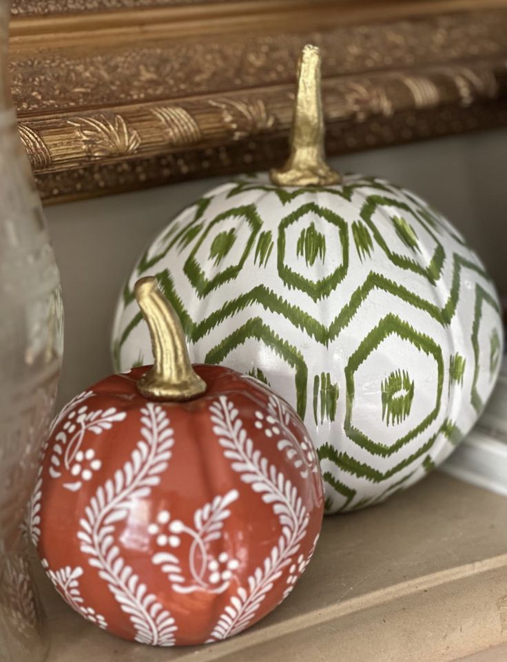 Rusty Red Pumpkin with White Floral and Vine (various sizes)