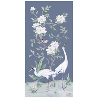 Cranes and Gardenias – Dark Blue Chinoiserie Fine Art Paper Print (Various Sizes)