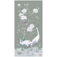 Cranes and Gardenias, a Green Chinoiserie Fine Art Print