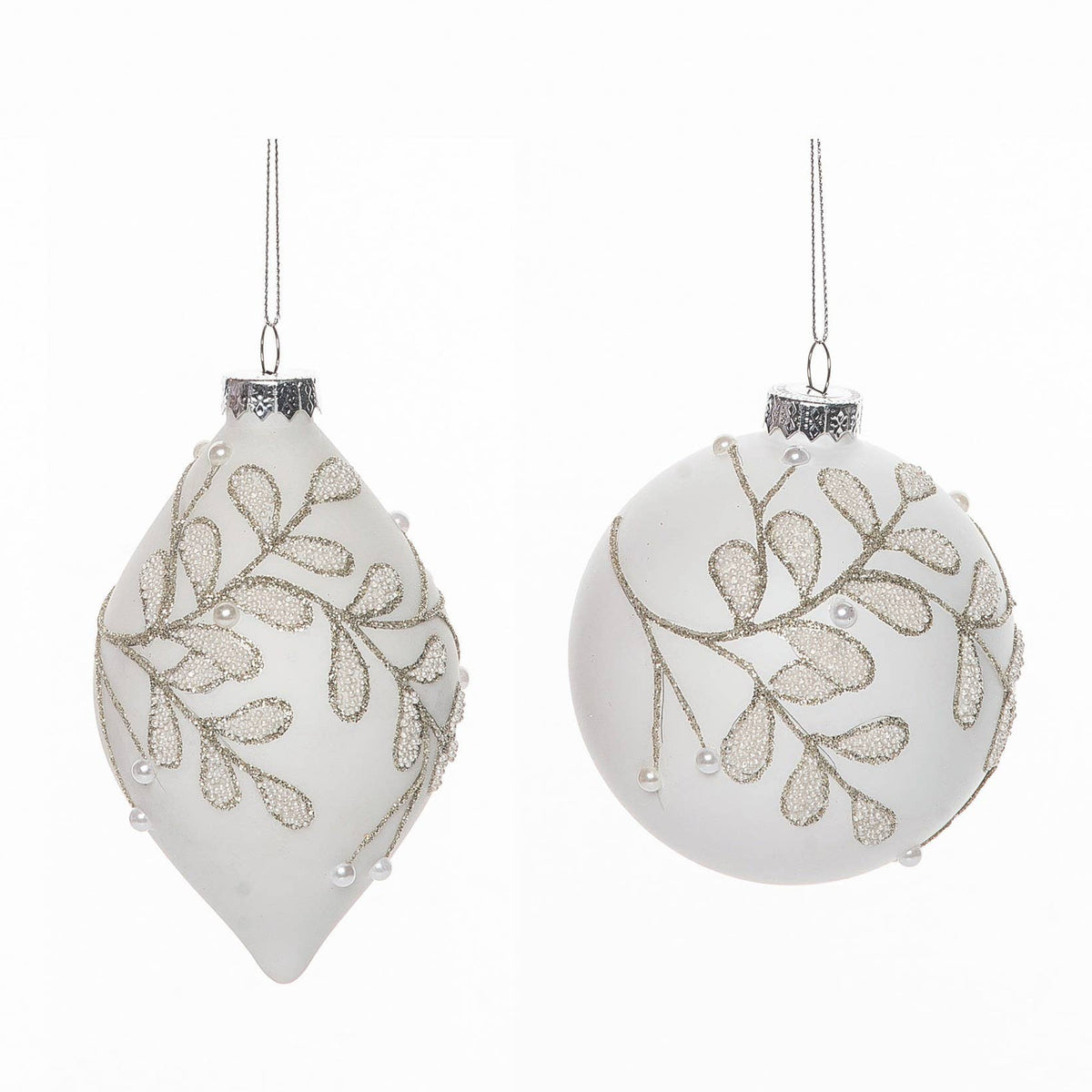 Glass Leaves Ornament with Faux Pearls – Set of 2