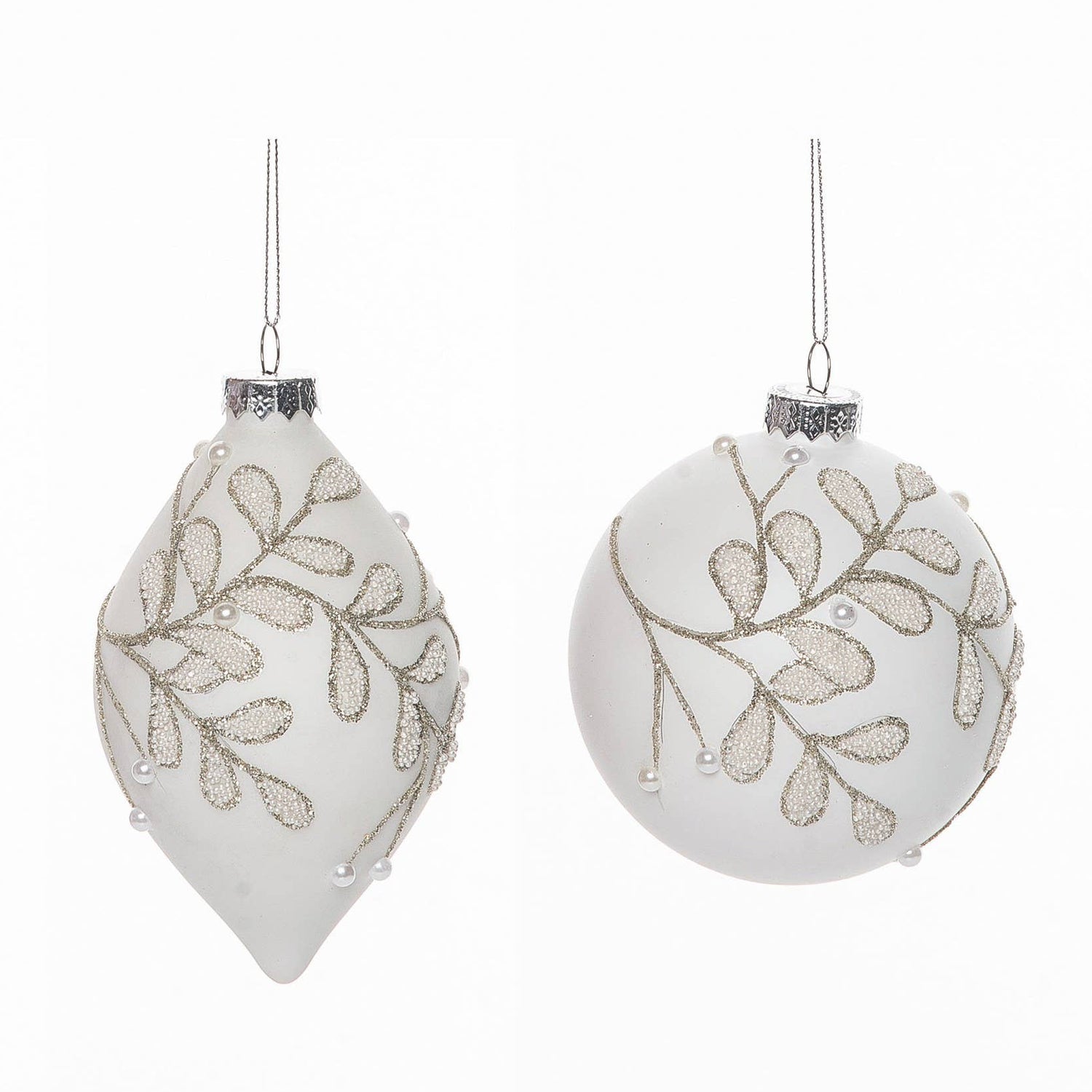 Glass Leaves Ornament with Faux Pearls – Set of 2