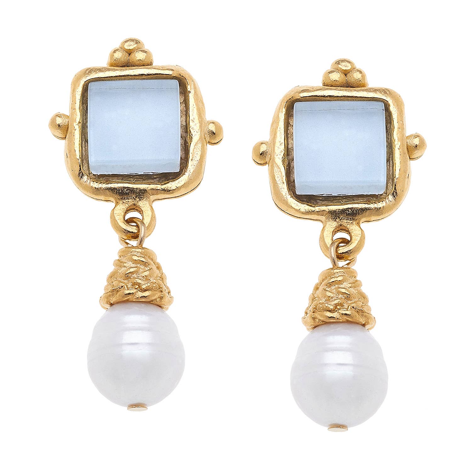 Charlotte White French Glass & Pearl Drop Earrings