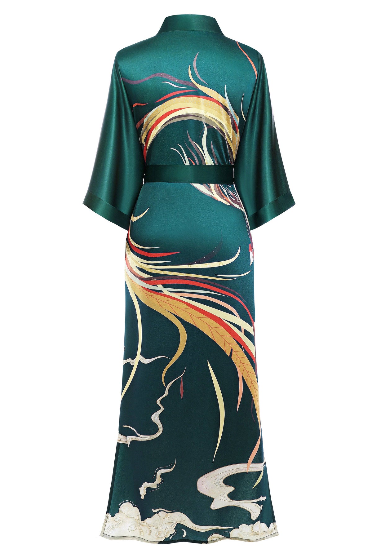 Silk-Touch Satin Kimono Robe – Phoenix Print