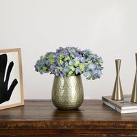 11” Artificial Hydrangea Arrangement in Gold Metal Vase (3 Colors)
