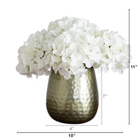 11” Artificial Hydrangea Arrangement in Gold Metal Vase (3 Colors)