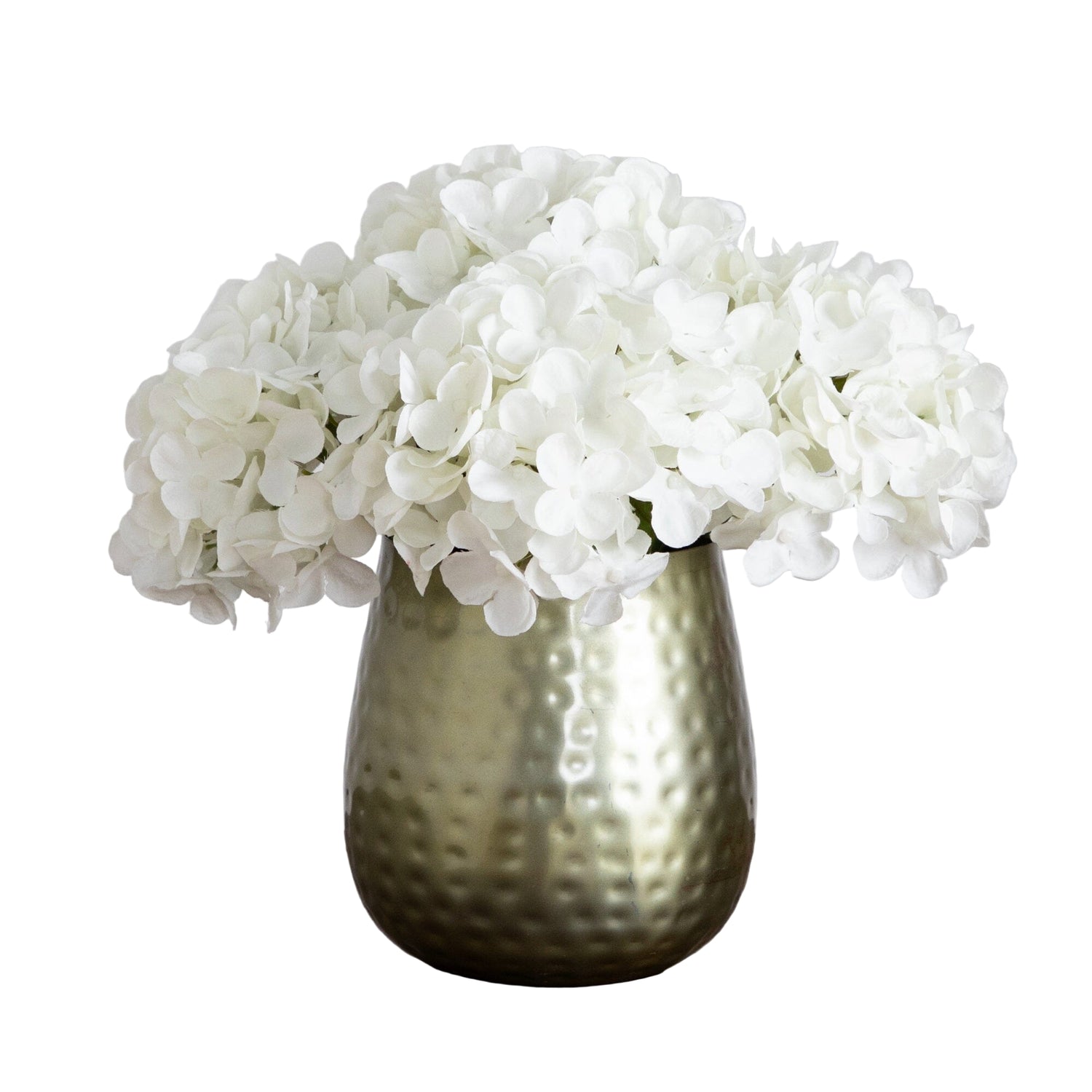 11” Artificial Hydrangea Arrangement in Gold Metal Vase (3 Colors)