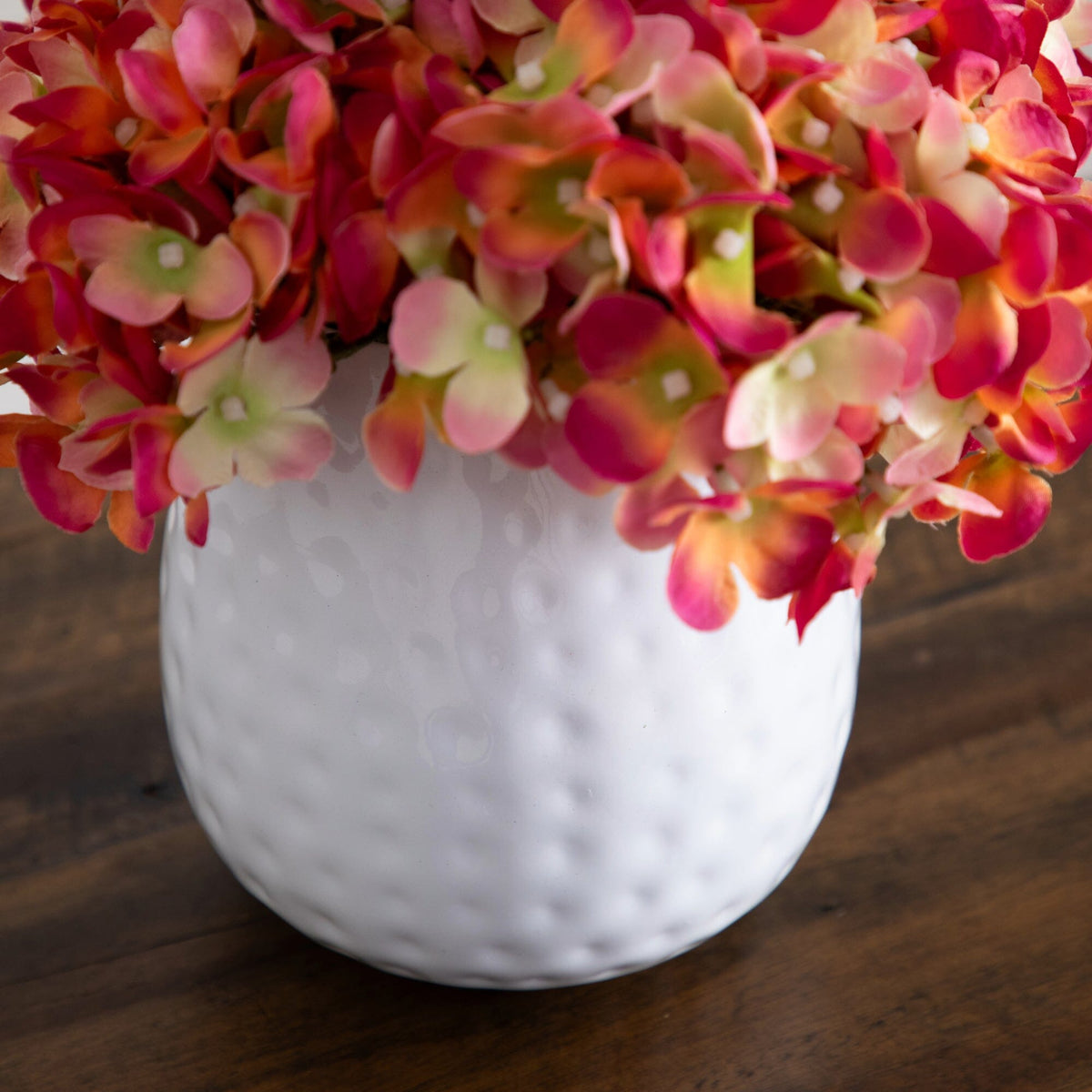 11” Artificial Hydrangea Arrangement in White Metal Vase (3 Colors)