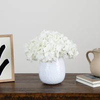 11” Artificial Hydrangea Arrangement in White Metal Vase (3 Colors)