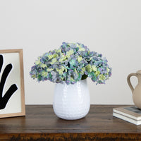 11” Artificial Hydrangea Arrangement in White Metal Vase (3 Colors)