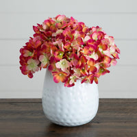 11” Artificial Hydrangea Arrangement in White Metal Vase (3 Colors)