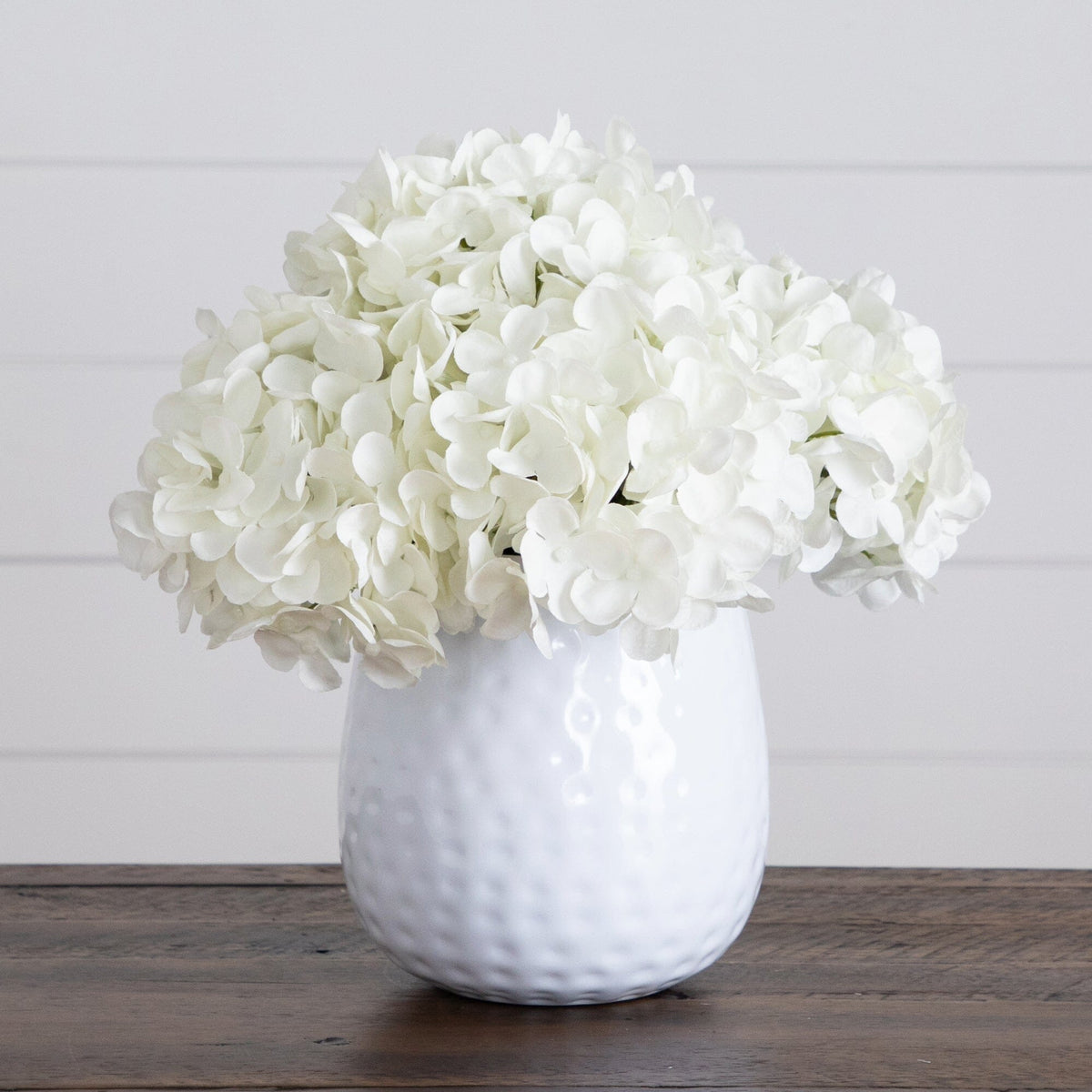 11” Artificial Hydrangea Arrangement in White Metal Vase (3 Colors)