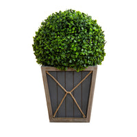 18” UV Resistant Artificial Boxwood Ball Topiary with LED Lights in Decorative Planter (Indoor/Outdoor)