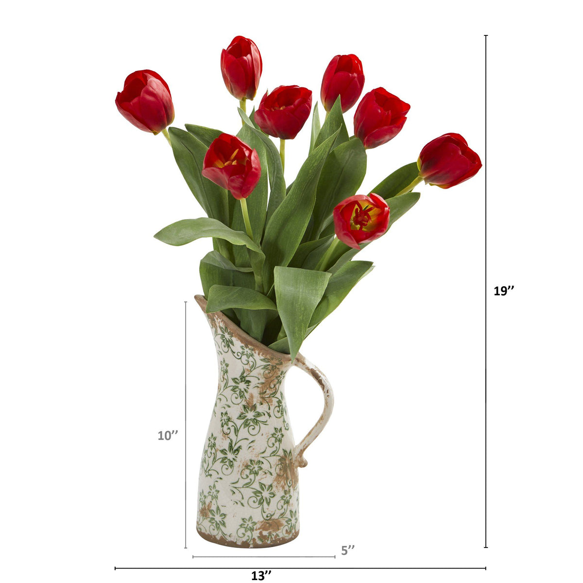 19” Tulip Artificial Arrangement in Floral Pitcher (Various Colors)