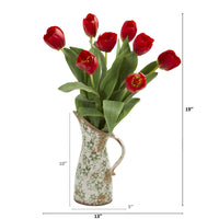 19” Tulip Artificial Arrangement in Floral Pitcher (Various Colors)