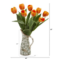 19” Tulip Artificial Arrangement in Floral Pitcher (Various Colors)
