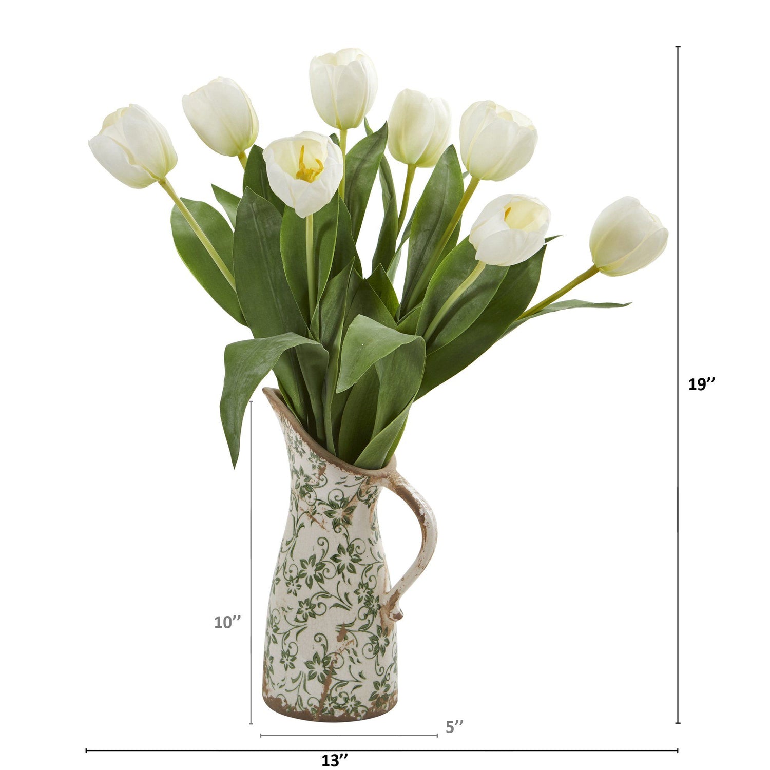 19” Tulip Artificial Arrangement in Floral Pitcher (Various Colors)
