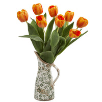 19” Tulip Artificial Arrangement in Floral Pitcher (Various Colors)