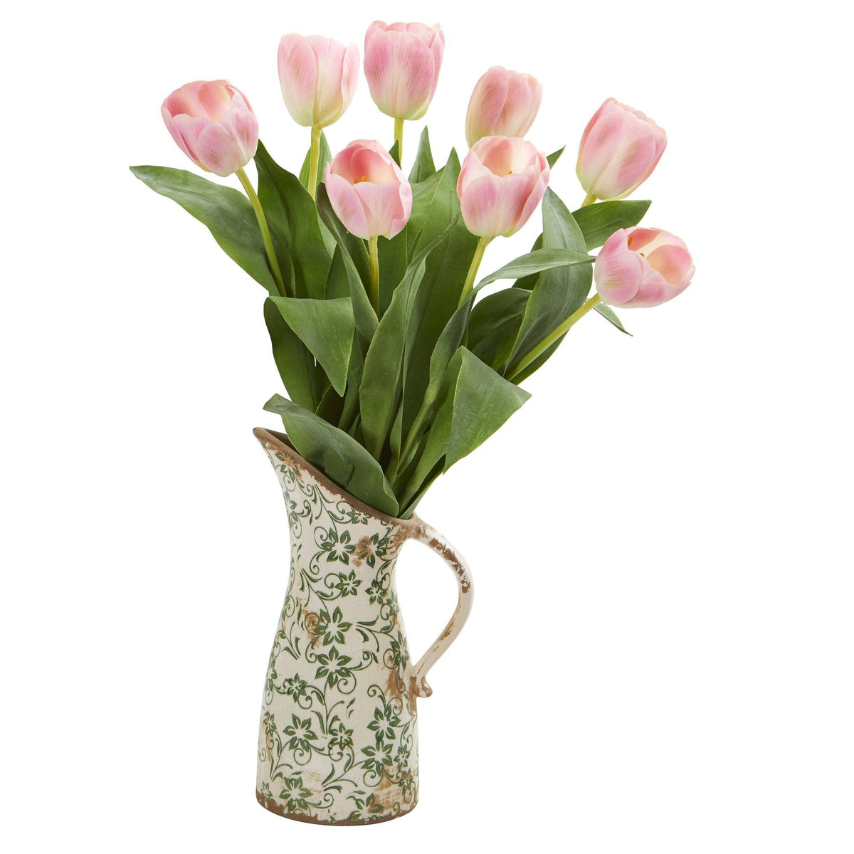 19” Tulip Artificial Arrangement in Floral Pitcher (Various Colors)