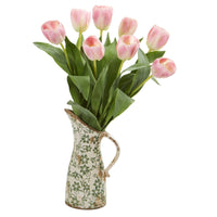 19” Tulip Artificial Arrangement in Floral Pitcher (Various Colors)