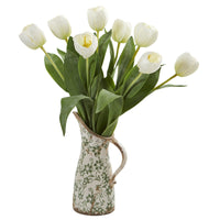 19” Tulip Artificial Arrangement in Floral Pitcher (Various Colors)