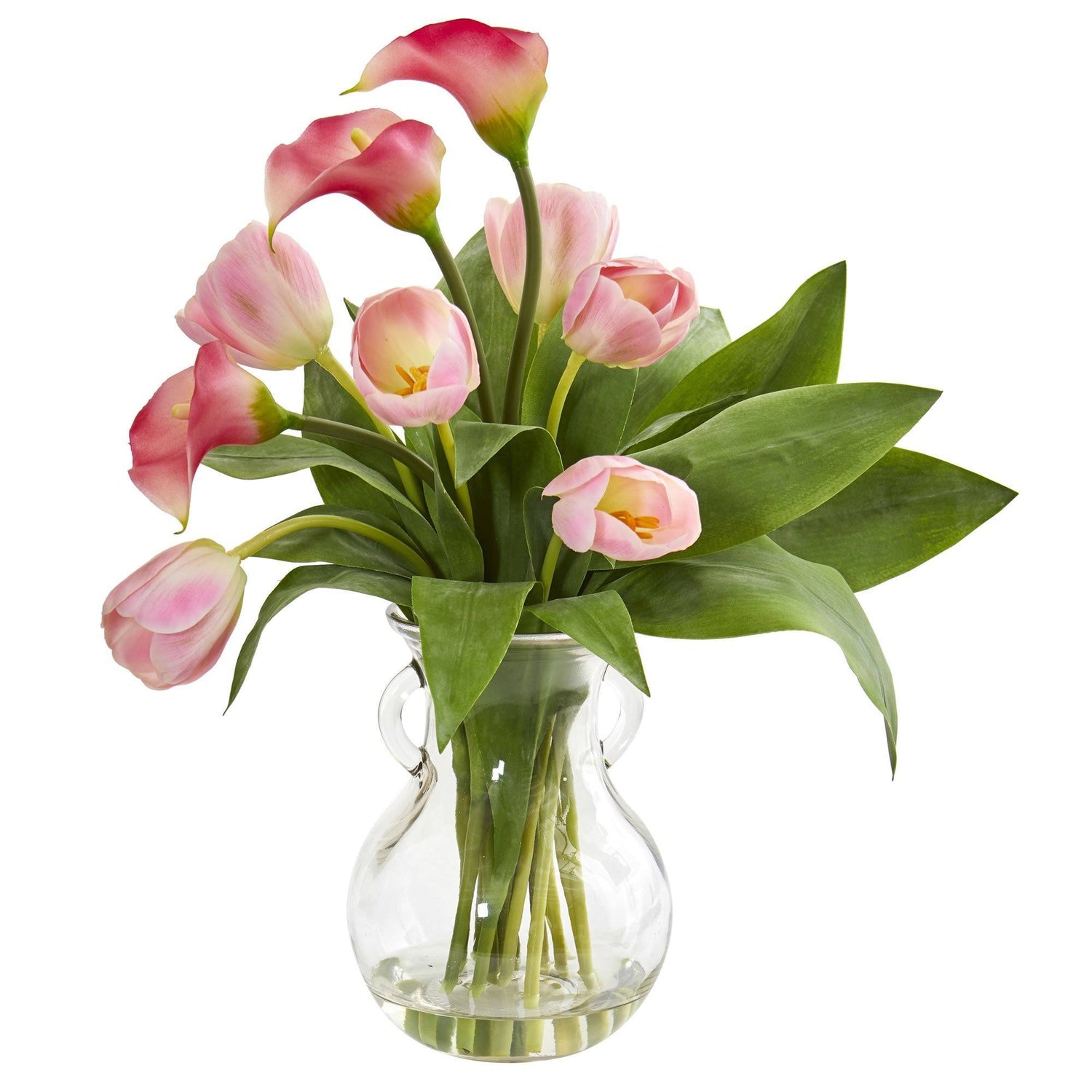 Calla Lily & Tulips Artificial Arrangement in Decorative Vase (various colors)