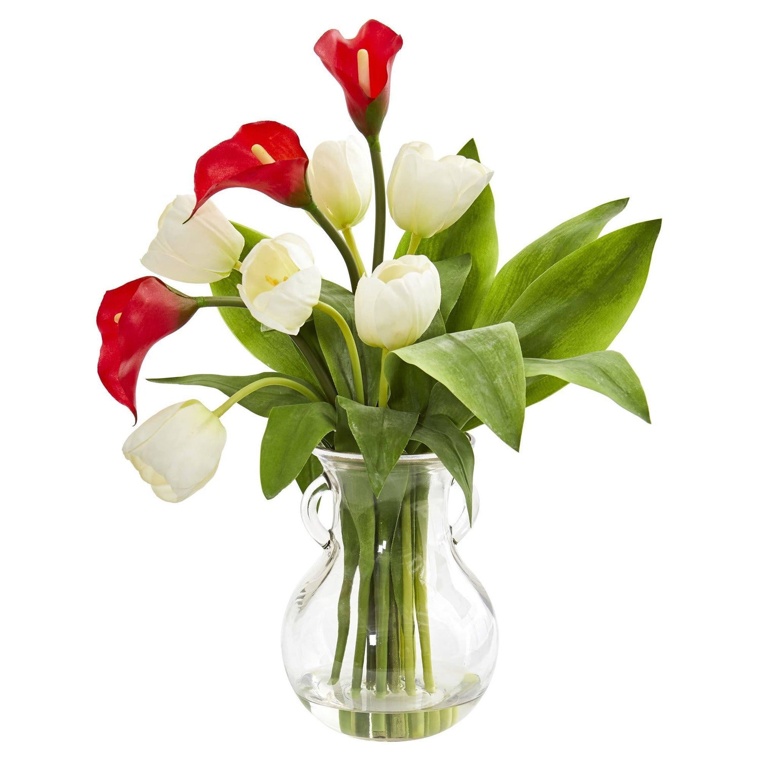 Calla Lily & Tulips Artificial Arrangement in Decorative Vase (various colors)