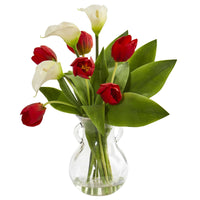 Calla Lily & Tulips Artificial Arrangement in Decorative Vase (various colors)