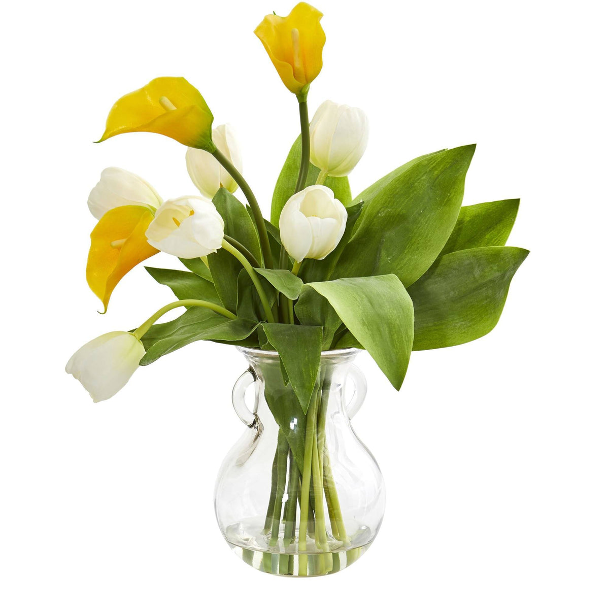 Calla Lily & Tulips Artificial Arrangement in Decorative Vase (various colors)