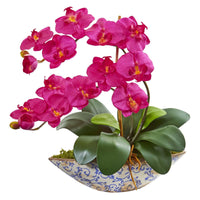 Silk Phalaenopsis Orchid Artificial Arrangement in Vase (Various Colors)