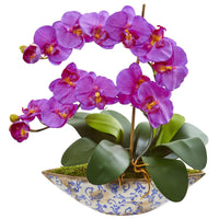 Silk Phalaenopsis Orchid Artificial Arrangement in Vase (Various Colors)