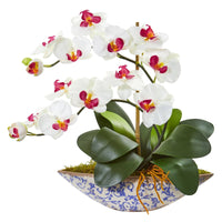 Silk Phalaenopsis Orchid Artificial Arrangement in Vase (Various Colors)