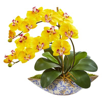 Silk Phalaenopsis Orchid Artificial Arrangement in Vase (Various Colors)