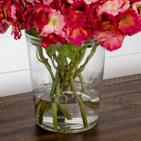 Signature Collection 18” Blooming Hydrangea Artificial Arrangement in Glass Vase (3 Colors)