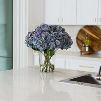 Signature Collection 18” Blooming Hydrangea Artificial Arrangement in Glass Vase (3 Colors)