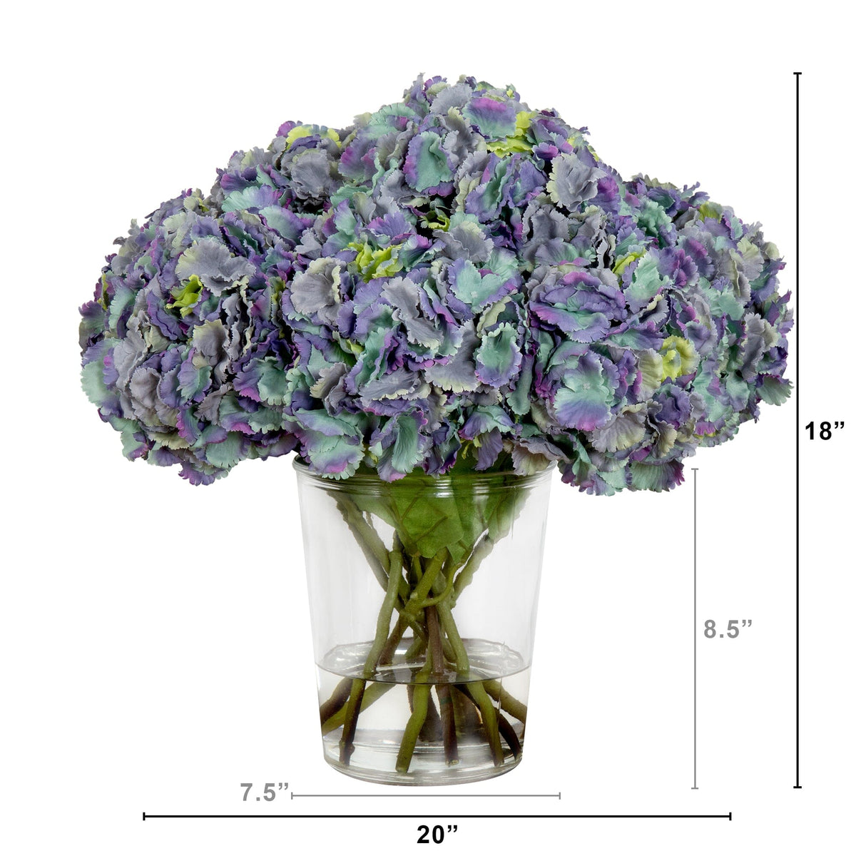 Signature Collection 18” Blooming Hydrangea Artificial Arrangement in Glass Vase (3 Colors)