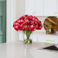Signature Collection 18” Blooming Hydrangea Artificial Arrangement in Glass Vase (3 Colors)