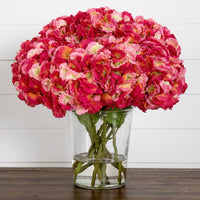 Signature Collection 18” Blooming Hydrangea Artificial Arrangement in Glass Vase (3 Colors)