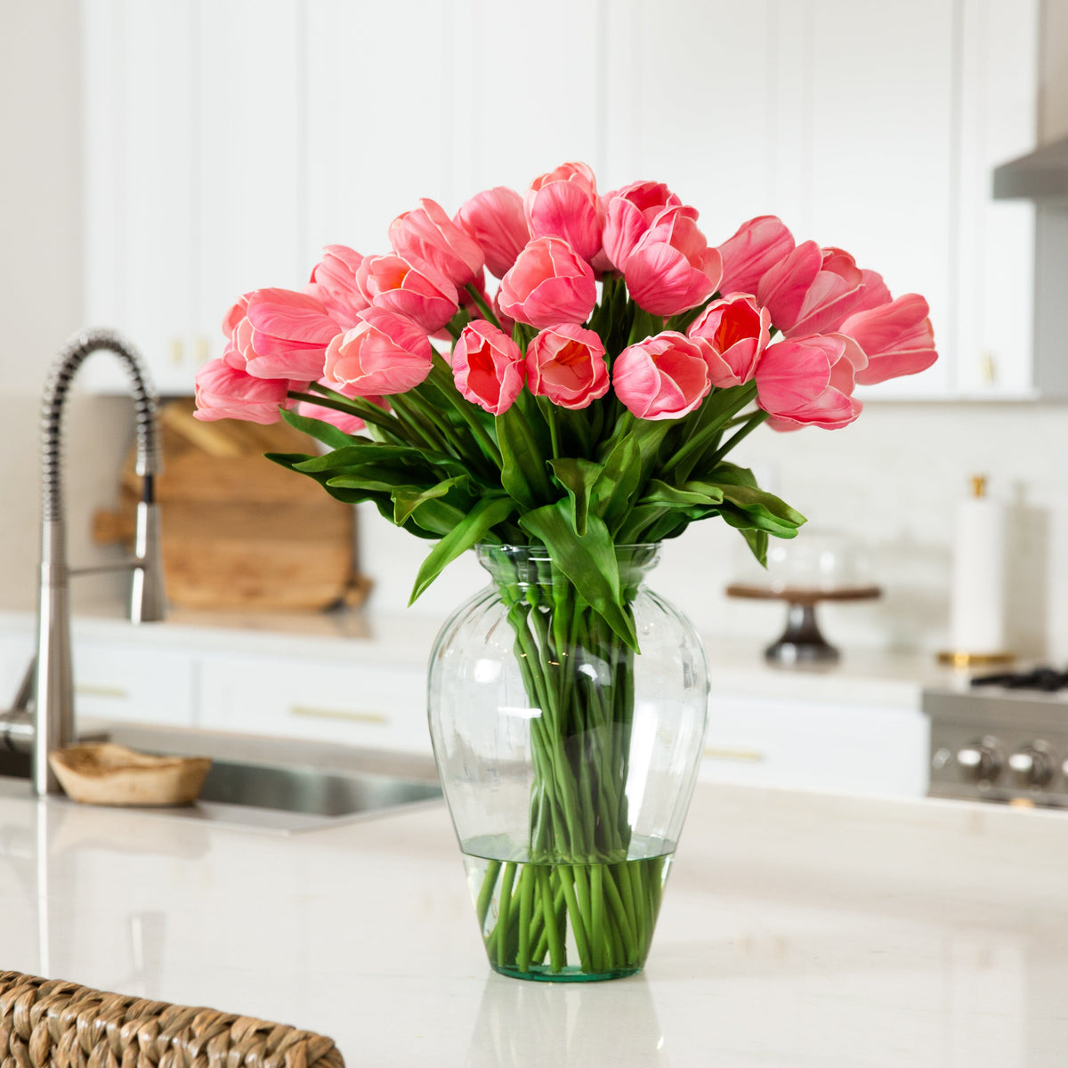 Signature Collection 24” Tulip Artificial Arrangement in Glass Vase (various colors)