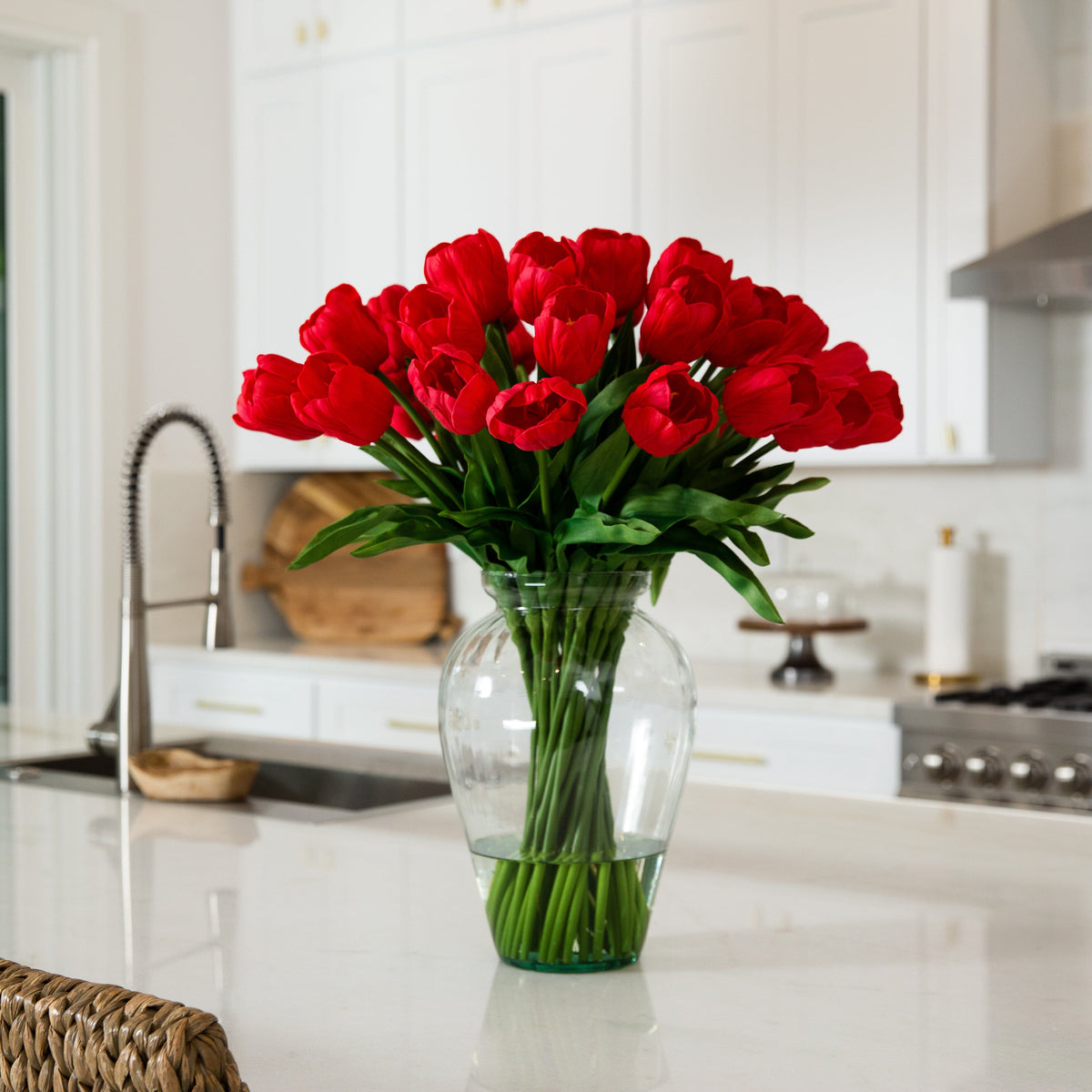 Signature Collection 24” Tulip Artificial Arrangement in Glass Vase (various colors)