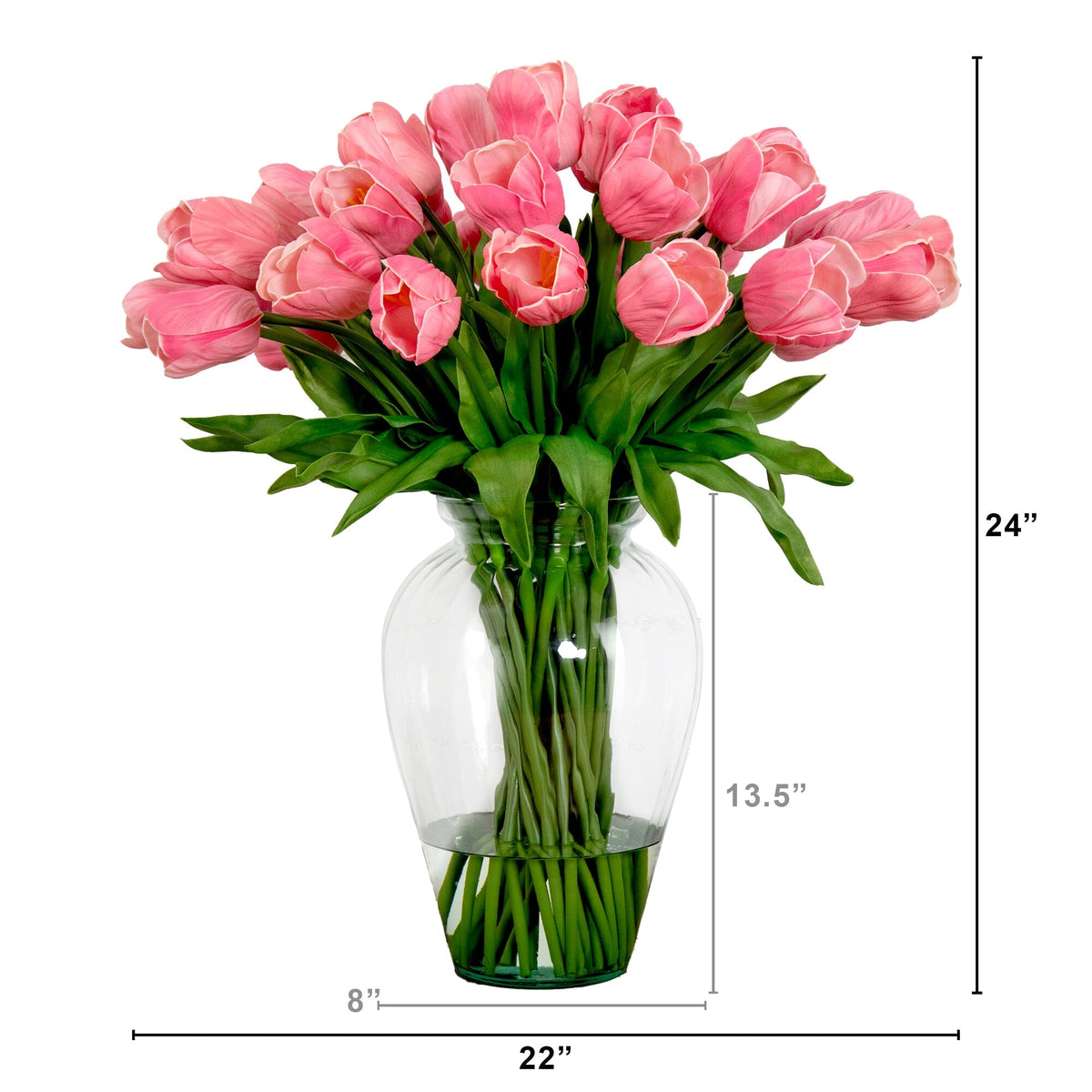 Signature Collection 24” Tulip Artificial Arrangement in Glass Vase (various colors)
