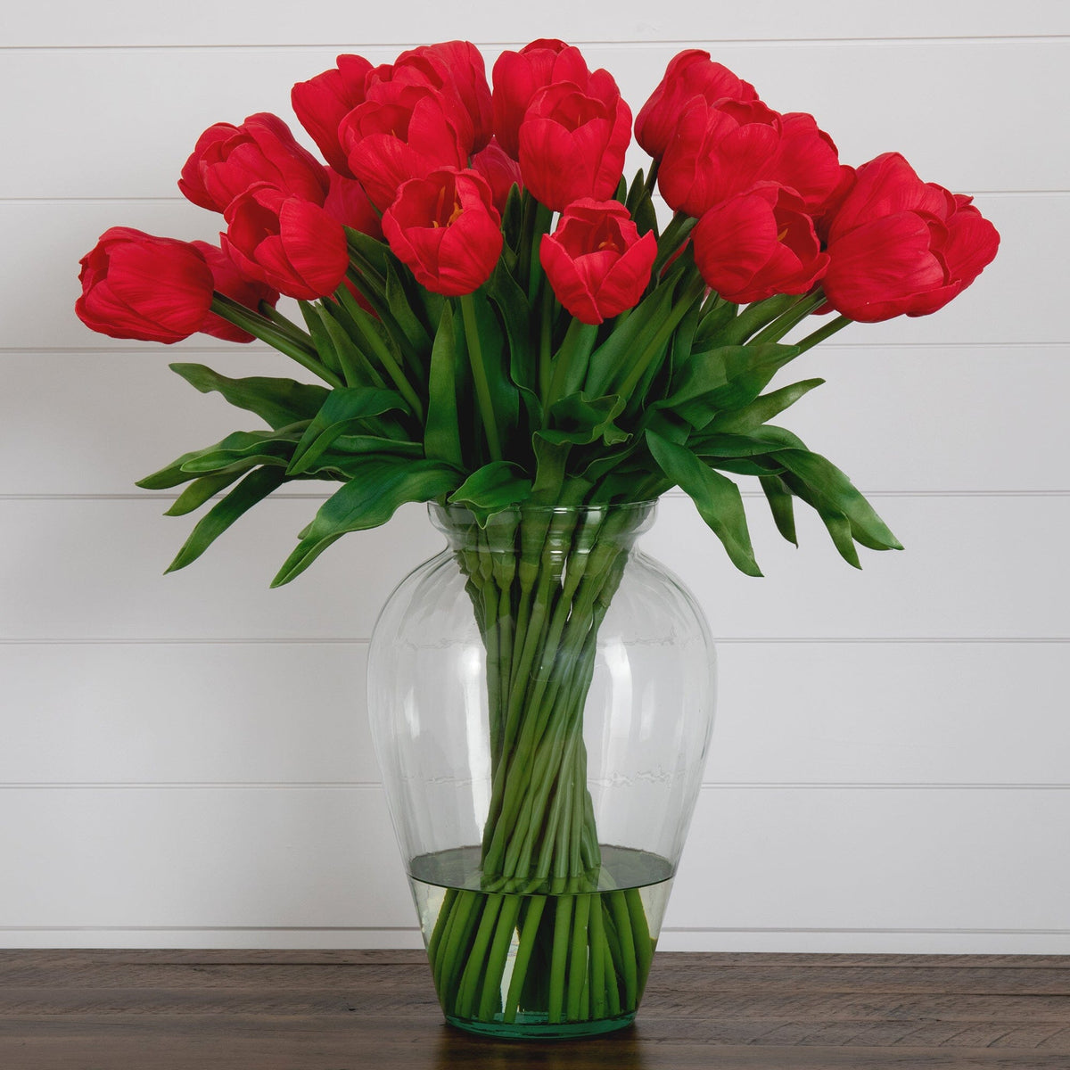 Signature Collection 24” Tulip Artificial Arrangement in Glass Vase (various colors)