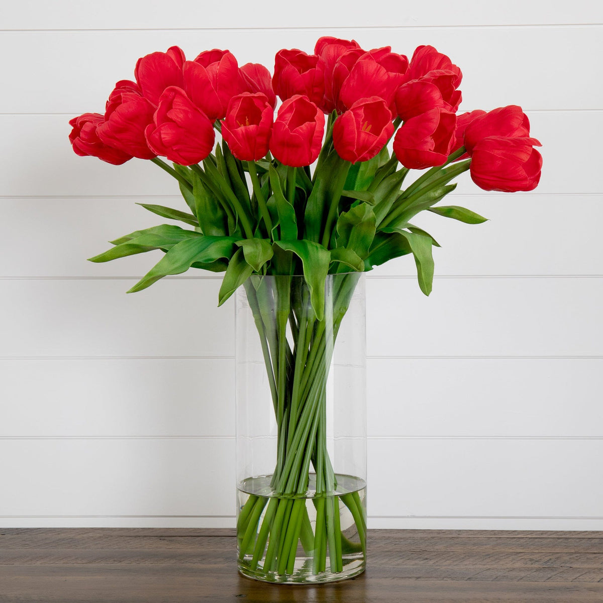 Signature Collection 26” Giant Tulip Artificial Arrangement in Glass Vase (various colors)