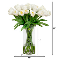 Signature Collection 26” Giant Tulip Artificial Arrangement in Glass Vase (various colors)