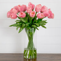 Signature Collection 26” Giant Tulip Artificial Arrangement in Glass Vase (various colors)
