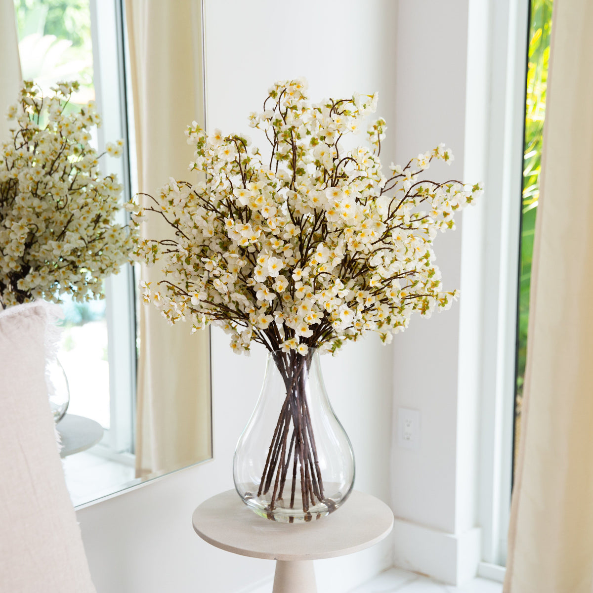 Signature Collection 27” Giant Cherry Blossom Artificial Arrangement in Glass Vase (Various Colors)