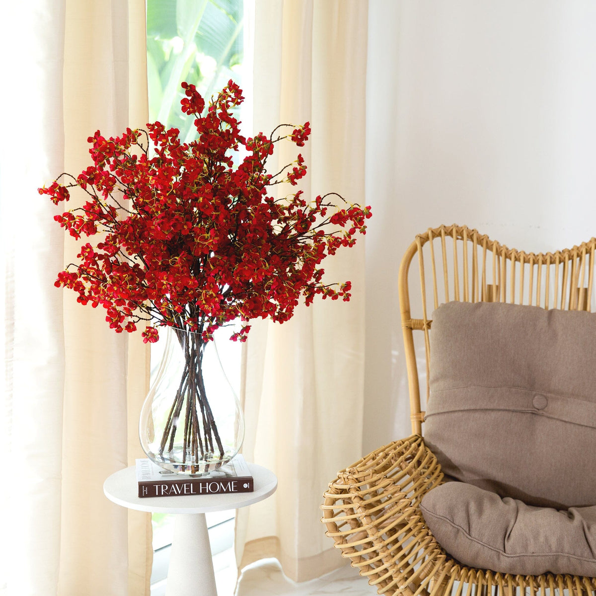 Signature Collection 27” Giant Cherry Blossom Artificial Arrangement in Glass Vase (Various Colors)