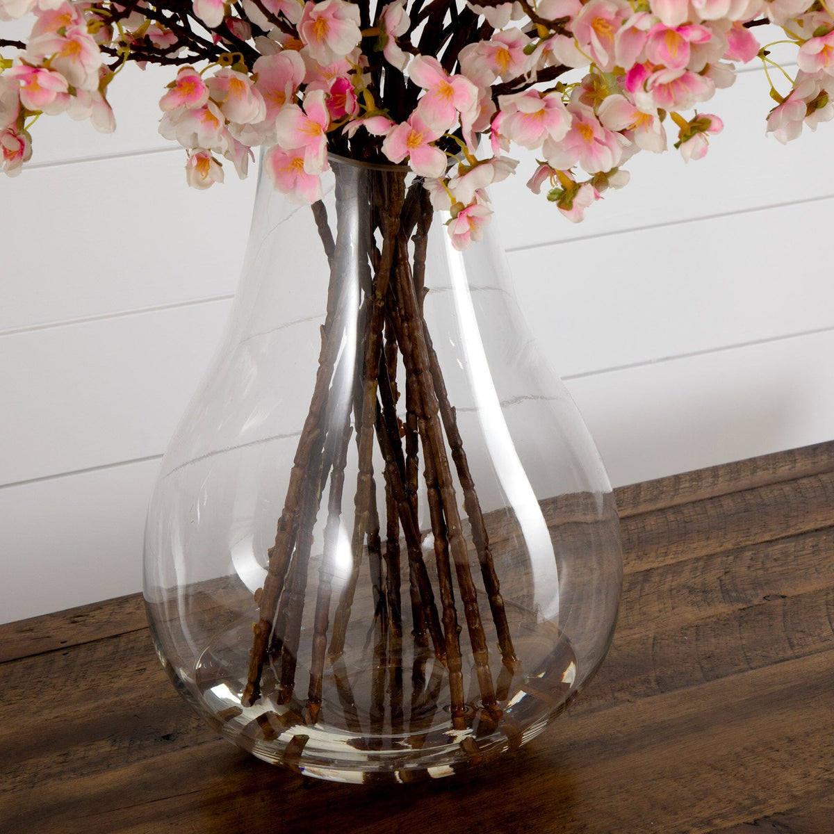 Signature Collection 27” Giant Cherry Blossom Artificial Arrangement in Glass Vase (Various Colors)