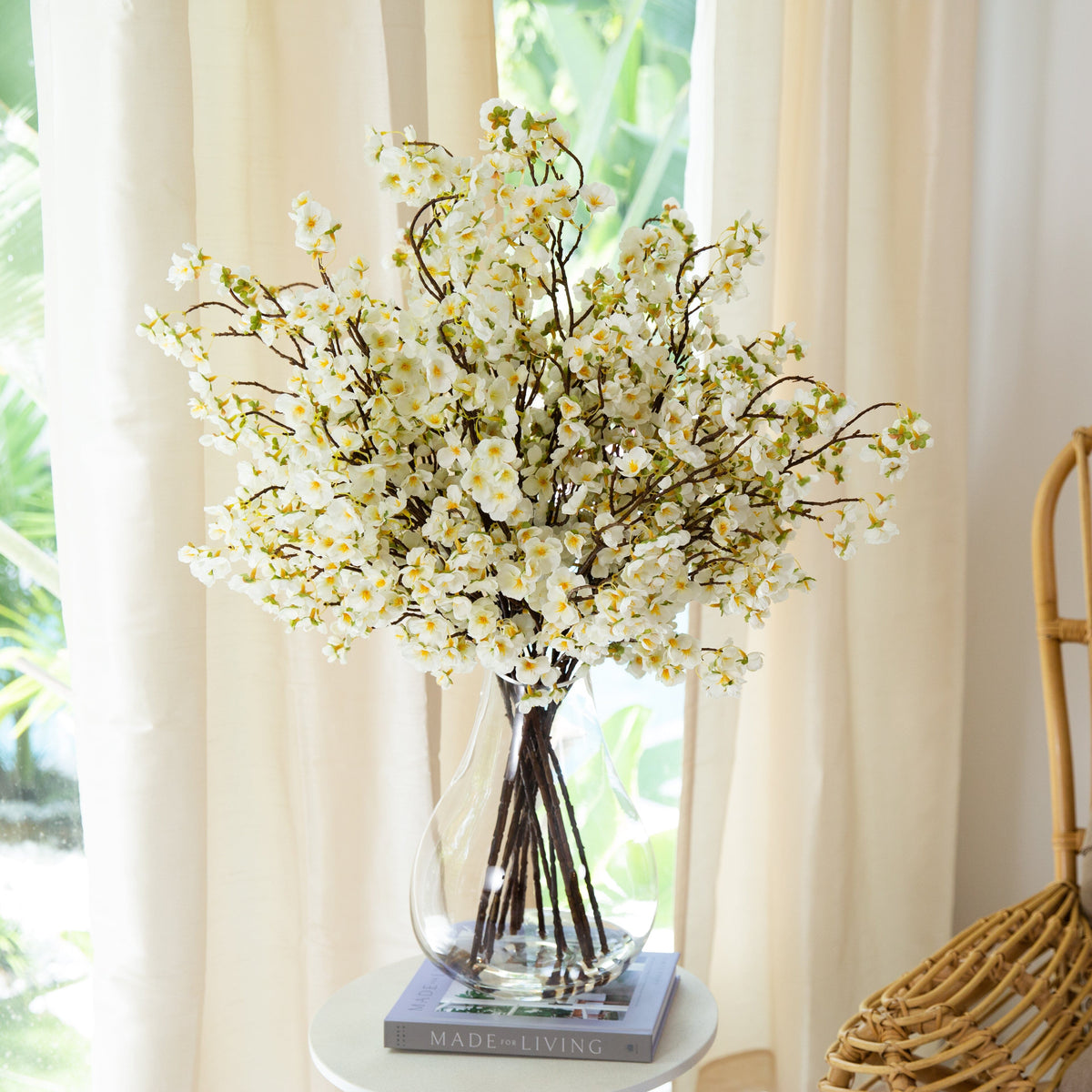 Signature Collection 27” Giant Cherry Blossom Artificial Arrangement in Glass Vase (Various Colors)